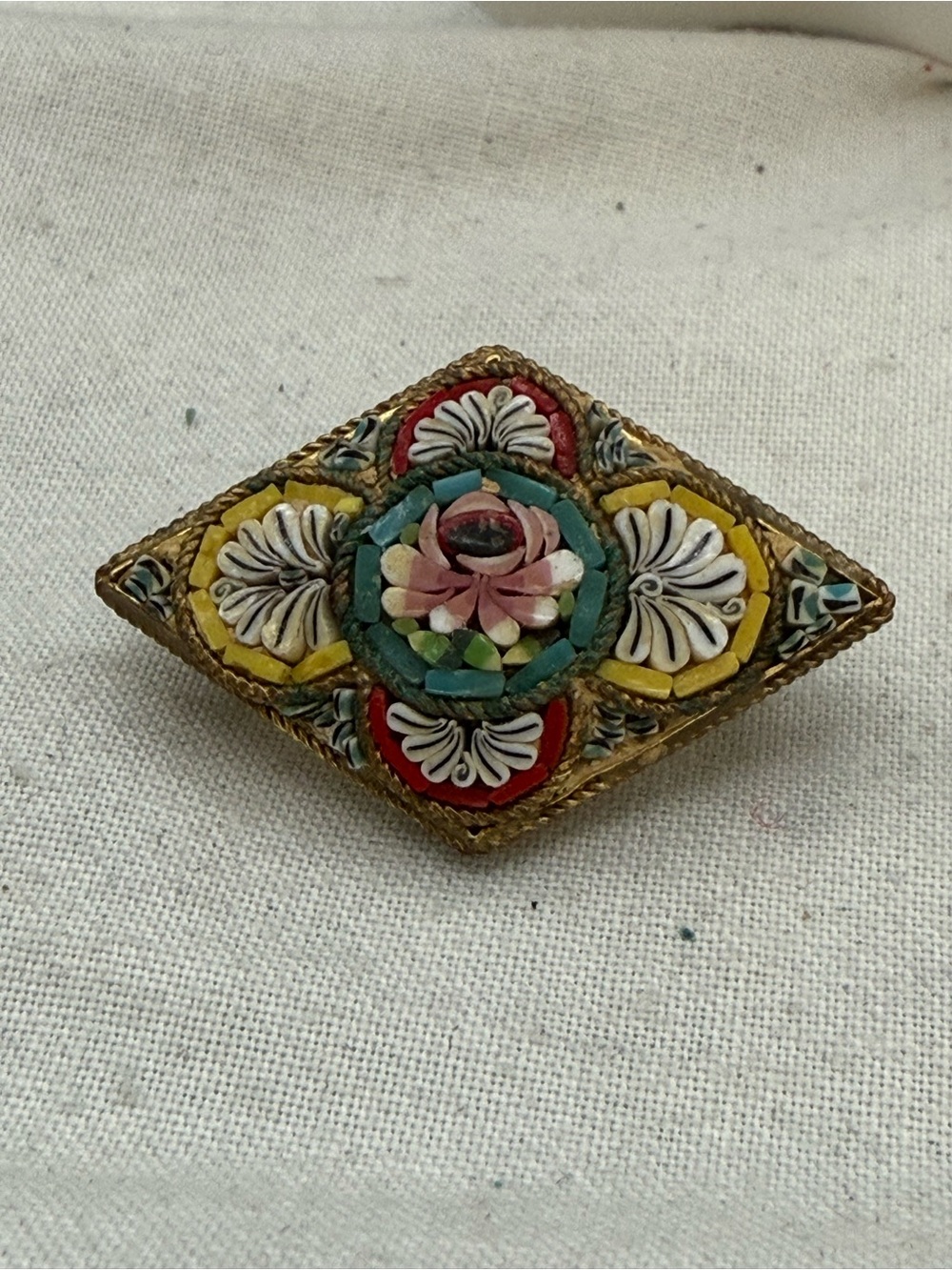 Vintage Italian Mille Fiori Micro Mosaic brooch 1950s Italy Brass